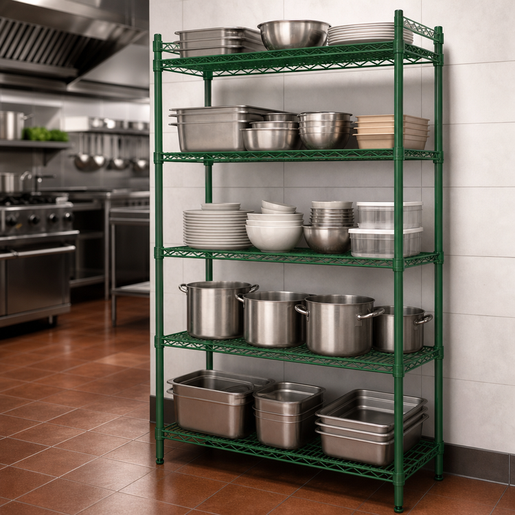 Product image #3 for Heavy Duty 5-Tier Stationary Wire Shelving Unit, 24 x 14 x 84 Inches, Green Epoxy Coated