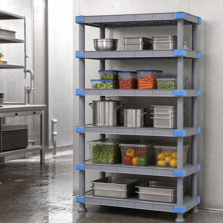 Product image #3 for Quantum Millenia 72"W x 18"D x 74"H 5-Shelf Solid Polymer Stationary Starter Shelving Unit with Dunnage Stand