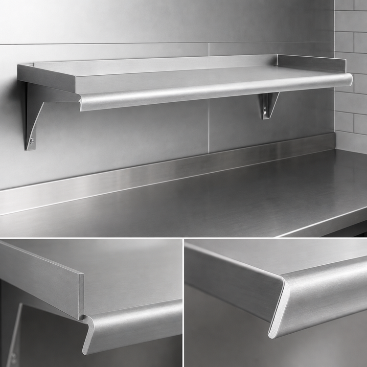 Product image #3 for Eagle Snap-n-Slide 48-Inch x 15-Inch Wall-Mounted 16/304 Stainless Steel Wall Shelf with V Marine Front Edge