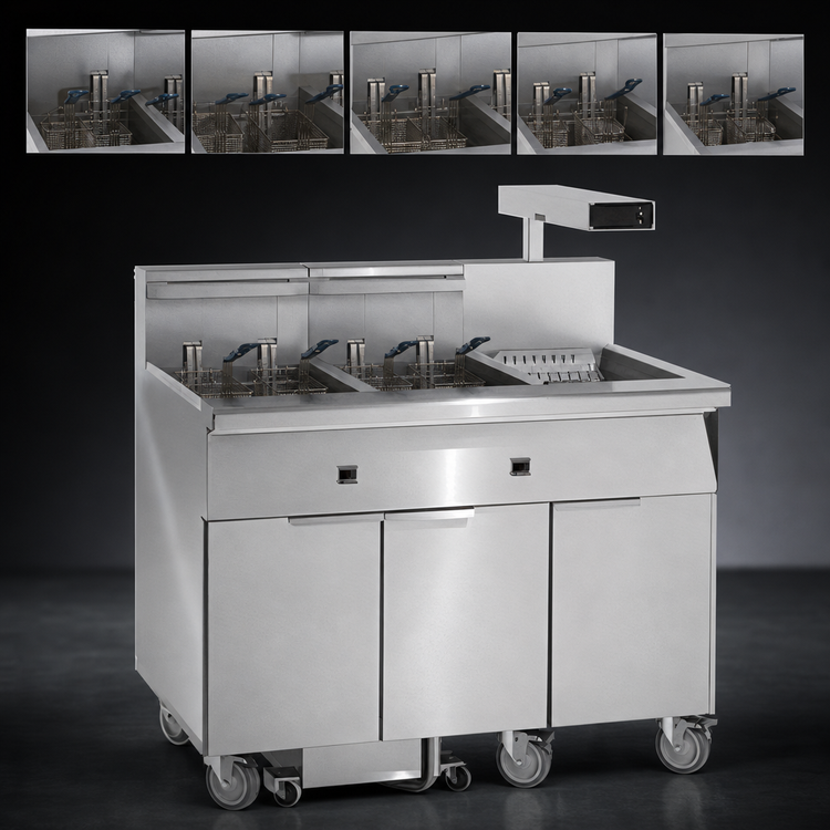 Product image #3 for Imperial 6-Compartment Electric Floor Fryer with Built-In Filter System, Dump Station, and 50 lb. Capacity per Tank