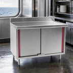 Thumbnail image #3 for Eagle Group Spec-Master CB3036SEM-BS Enclosed Stainless Steel Work Table, Sliding-Door Cabinet Base, 36"W x 30"D, 14-Gauge Top, 4-1/2" Backsplash