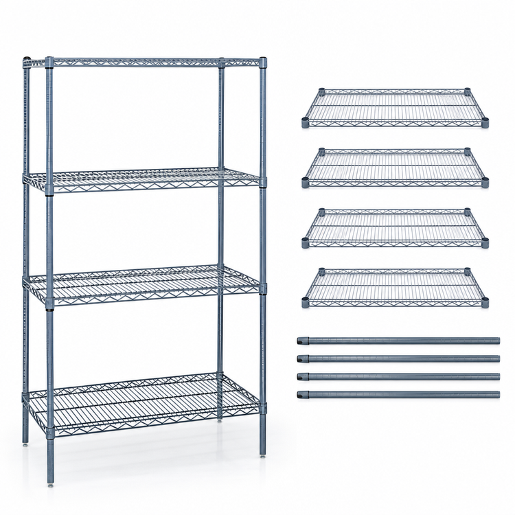 Product image #3 for Quantum 60W x 30D x 63H Wire Shelving Starter Kit with 4 Shelves and 4 Posts, Gray Epoxy Antimicrobial Finish