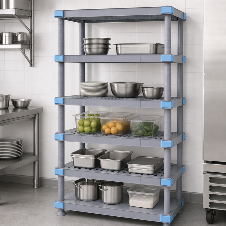 Product image #3 for Quantum Millenia 5-Shelf Polymer Shelving Unit with Dunnage Stand, 60W x 18D x 86H, Gray