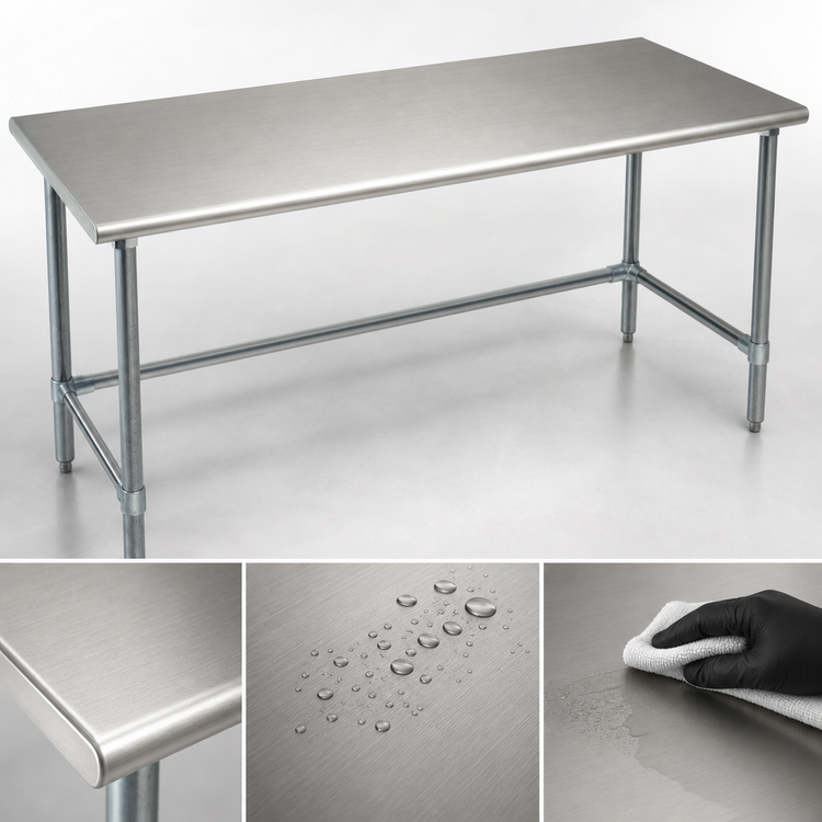 Product image #3 for Eagle Spec-Master 120" W x 36" D 14-Gauge 304 Stainless Steel Flat-Top Work Table with Galvanized Tubular Base