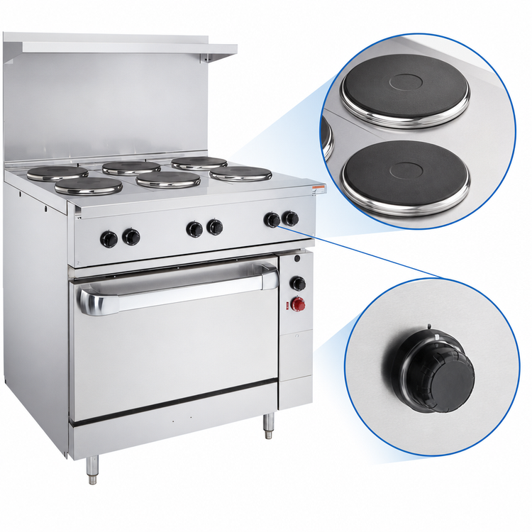 Product image #4 for Vulcan 36-Inch Electric Restaurant Range with 2 French Hotplates, 2 Hot Tops and Standard Oversized Oven, 208V