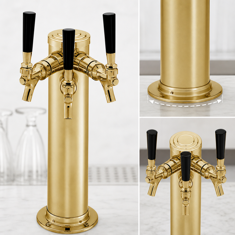 Product image #3 for Perlick Century 3-Inch O.D. Glycol-Cooled Countertop Beer Draft Arm Tower, 2-Faucet, Tarnish-Free Brass