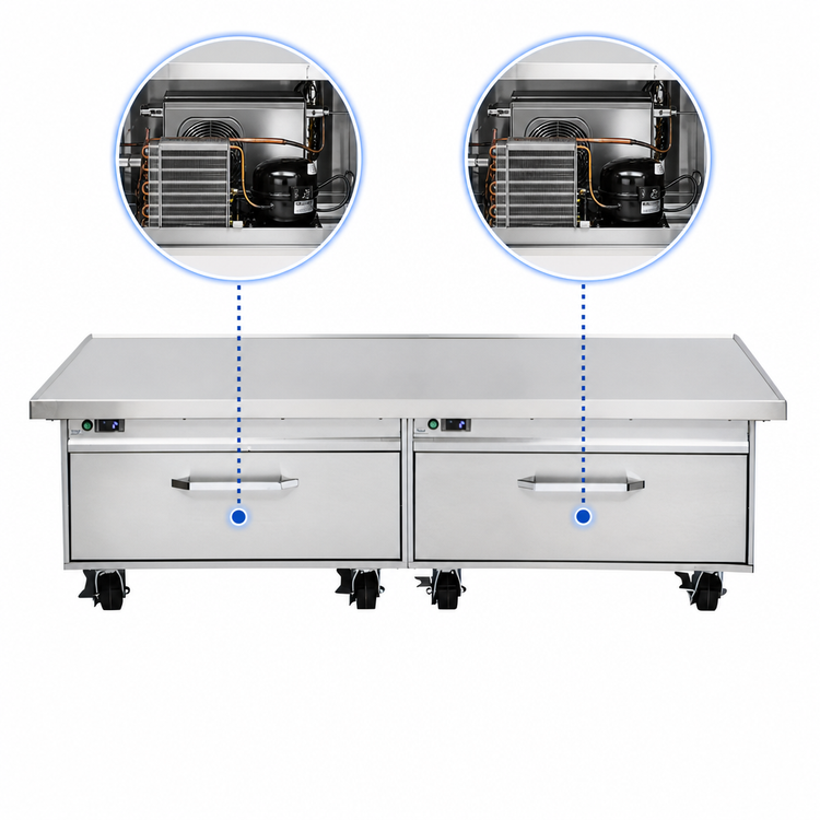 Product image #3 for Randell FX Series Flexible Refrigerator/Freezer Chef Stand, 76 Inch Wide, 2-Drawer, Self-Contained