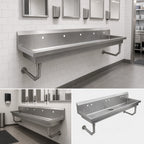Thumbnail image #3 for John Boos PBMSHS-W1-10020 100-Inch Wall-Mount 5-Station 16-Gauge Stainless Steel Hand Wash Sink with 5 Faucet Holes