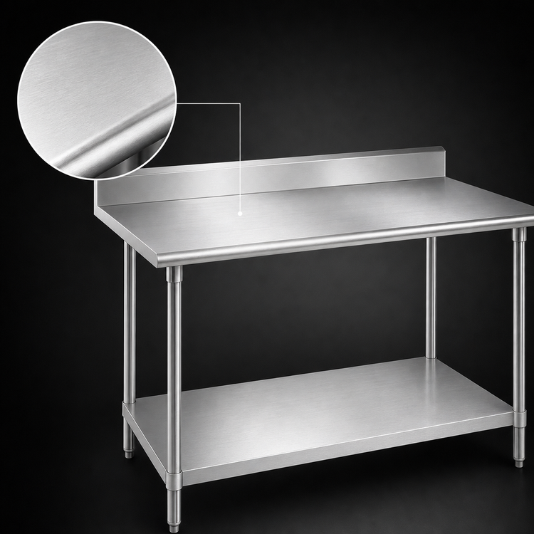 Product image #3 for Advance Tabco 108-Inch x 24-Inch Stainless Steel Work Table with 5-Inch Backsplash and Adjustable Undershelf
