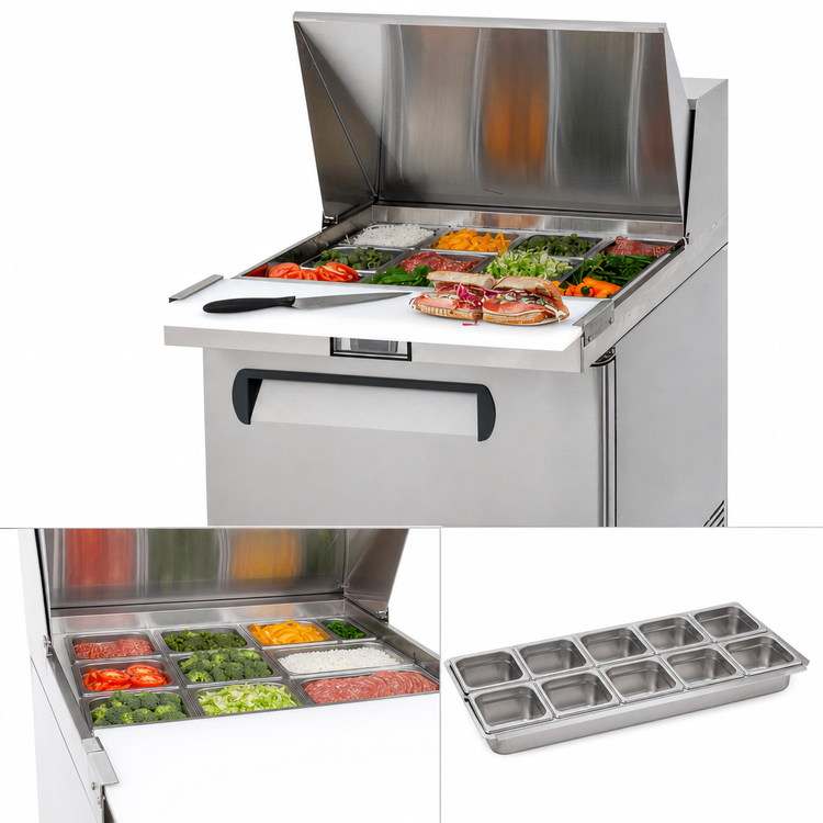 Product image #3 for Migali Competitor Series® Big Top Sandwich Prep Table, 27.5-Inch Wide, 1-Door, 12-Pan, Rear-Mount Self-Contained Refrigeration