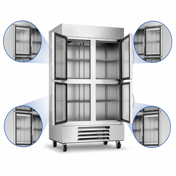Product image #3 for Beverage Air Horizon Series Two-Section Reach-In Refrigerator with Four Glass Half Doors, 46.15 Cu. Ft.