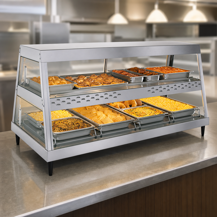 Product image #3 for Hatco Glo-Ray GRHD-4PD Countertop See-Thru Full-Service Heated Display Case, 4-Pan Dual Shelf