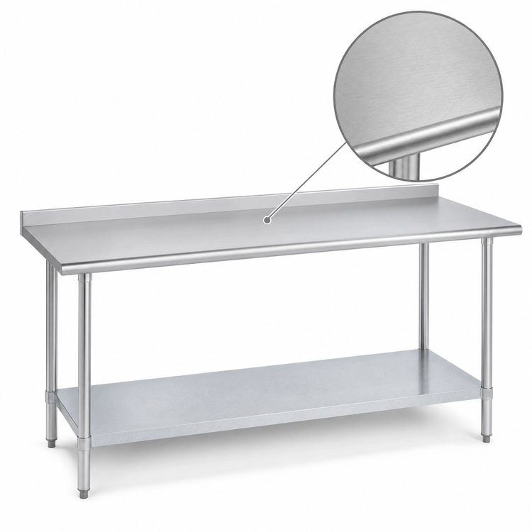 Product image #3 for Duke 108-Inch x 36-Inch Stainless Steel Work Table with 1-1/8-Inch Straight Riser and Galvanized Undershelf