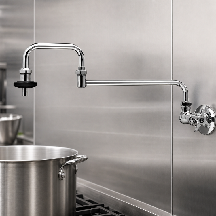 Product image #3 for T&S Brass Wall-Mount Pot & Kettle Filler Faucet with 18-Inch Double-Jointed Nozzle