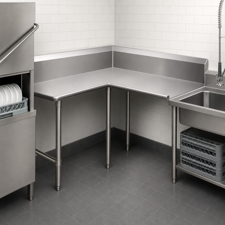 Product image #3 for John Boos Pro-Bowl L-Shaped Corner Clean Dishtable, 108-Inch Corner-to-End, 60-Inch Machine-to-Corner, Right-to-Left, 14-Gauge Stainless Steel