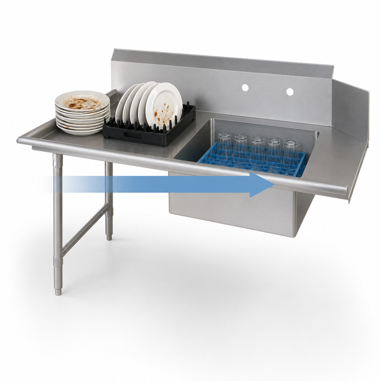 Product image #3 for John Boos 48-Inch Straight Soiled Dish Table with 20 x 20 x 8 Pre-Rinse Sink