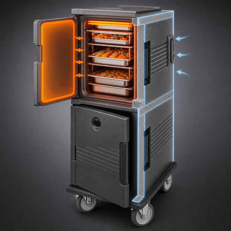 Product image #4 for Cambro Ultra Camcart Heated Top Door Only 2-Compartment Front-Loading Food Pan Carrier, Granite Gray, 110V