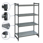 Thumbnail image #3 for Cambro Camshelving® Basics Plus CBU215484VS4580 4-Shelf Stationary Polymer Shelving Unit, 21 x 54 x 84 Inches, Vented/Solid, Brushed Graphite
