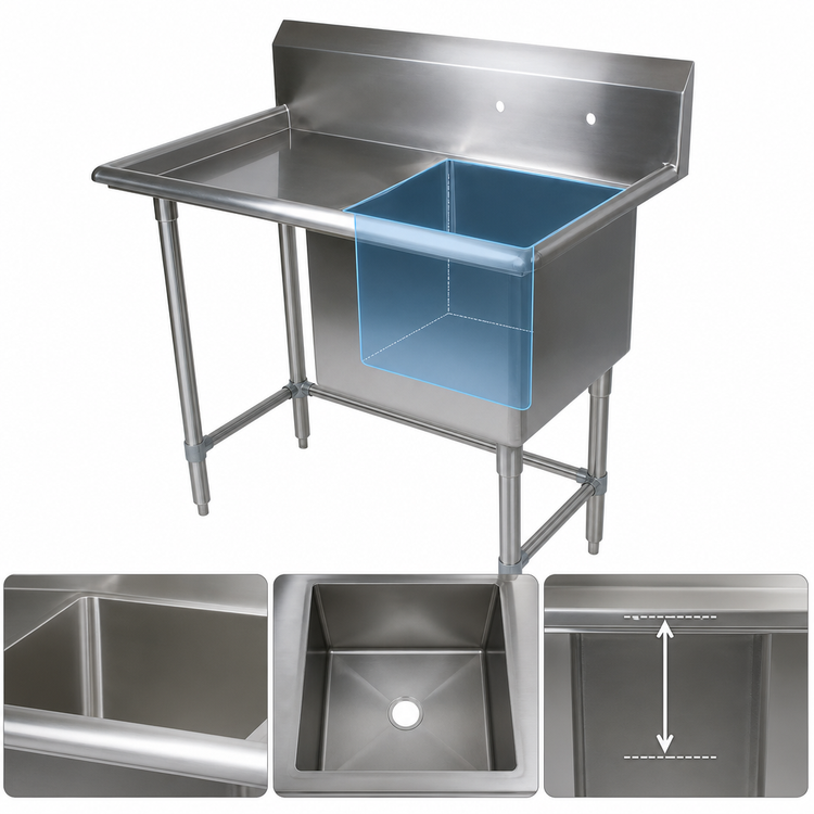 Product image #3 for John Boos Pro-Bowl 1-Compartment Freestanding Stainless Steel Sink with Left Drainboard