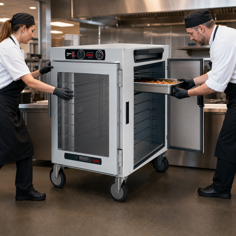 Product image #4 for Metro HotBlox™ Wide 8-Pan Pass-Thru Mobile Insulated Holding Cabinet, Clear Front Door and Solid Rear Door, Analog, 120V