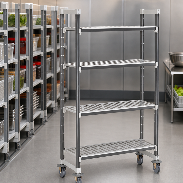 Product image #3 for Cambro Camshelving Elements XTRA High Density Mobile Starter Unit, 24 x 60 x 78-1/4 Inches, 4-Tier Vented, Speckled Gray
