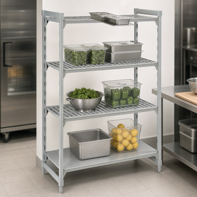 Product image #4 for Cambro Camshelving Premium Speckled Gray Stationary Starter Shelving Unit, 21-Inch Deep x 60-Inch Wide x 72-Inch High, 4-Tier, 3 Vented + 1 Solid