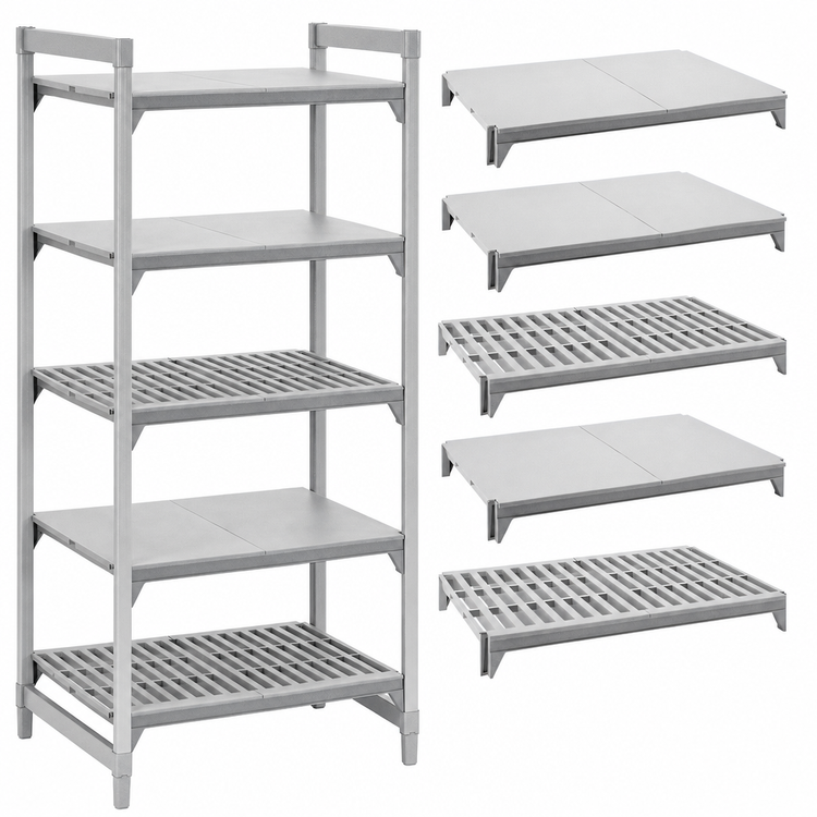 Product image #4 for Cambro Camshelving Premium 24 Inch x 72 Inch 5-Shelf Vented and Solid Shelf Kit, Speckled Gray