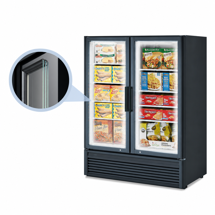 Product image #4 for Turbo Air Super Deluxe Two-Section Glass Door Merchandiser Freezer, 39 Cu. Ft., Self-Contained, Bottom-Mount Compressor