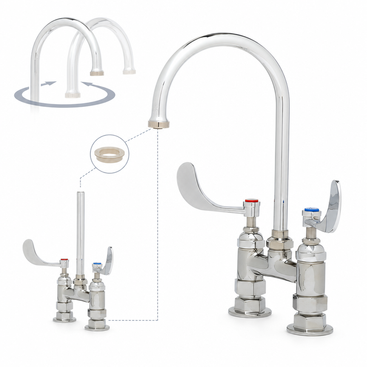 Product image #3 for T&S Brass Double Pantry Deck-Mount Faucet with 4" Adjustable Centers and 5-3/4" Swivel/Rigid Gooseneck