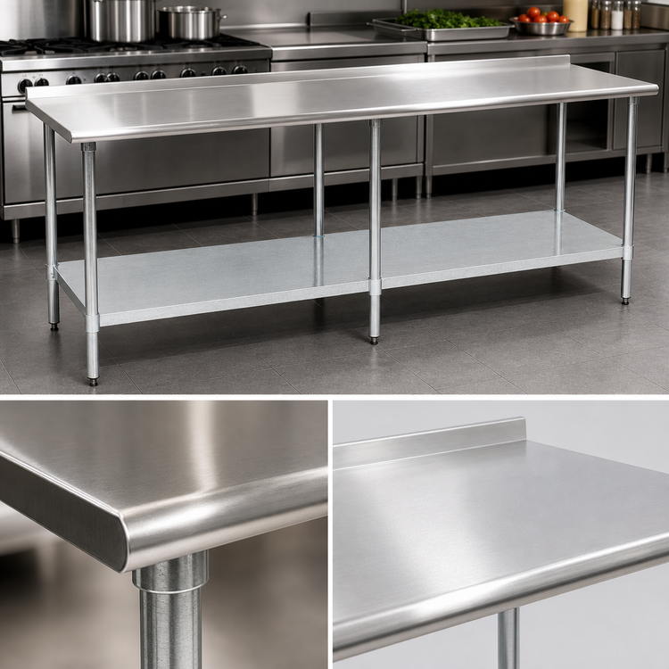 Product image #3 for Eagle Deluxe Series 120-Inch x 30-Inch Stainless Steel Work Table with Rear Upturn and Adjustable Galvanized Undershelf