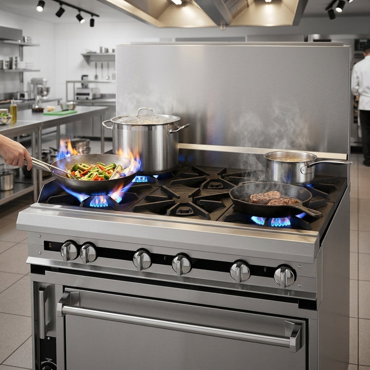 Product image #2 for Titan JTRH-12G-4-36C Heavy Duty 36" Gas Range with 4 Open Burners, 12" Griddle, and Convection Oven