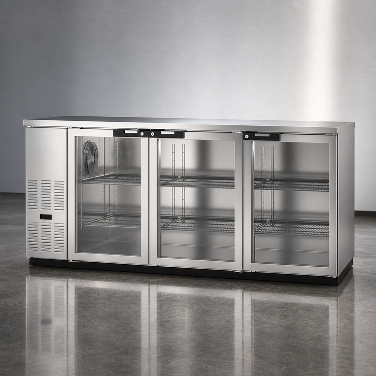 Product image #3 for Hoshizaki 80-Inch Three-Section Glass Door Back Bar Cooler with Stainless Steel Exterior