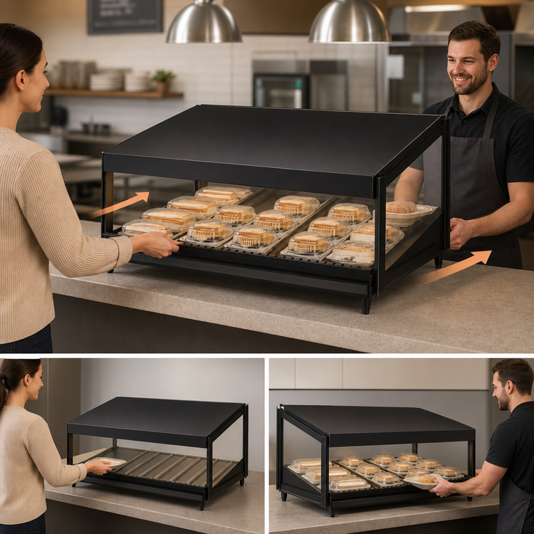 Product image #3 for Hatco Glo-Ray 60-Inch Countertop Pass-Through Merchandising Warmer with Slanted Shelf, 12 Rods, and Infrared Top Heat