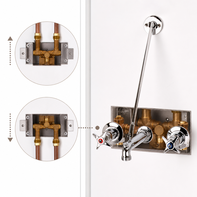 Product image #3 for T&S Brass B-0699-ST 8-Inch Wall Mount Concealed Bypass Mixing Valve Service Sink Fitting with Vacuum Breaker Nozzle and Pail Hook