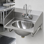 Thumbnail image #3 for Eagle Group HSA-10-FTWS-LRS Wall-Mounted 304 Stainless Steel Hand Sink, 13-1/2" Bowl, Side Splashes, Gooseneck Faucet