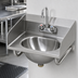 Thumbnail image #3 for Eagle Group Wall-Mounted 304 Stainless Steel Hand Sink with Side Splashes, Faucet, Basket Drain, and Tubular Wall Support