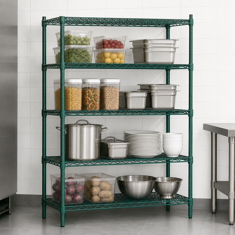 Product image #3 for Eagle Redi-Pak 4-Tier Stationary Wire Shelving Unit, 60W x 24D x 63H, Green Epoxy Finish