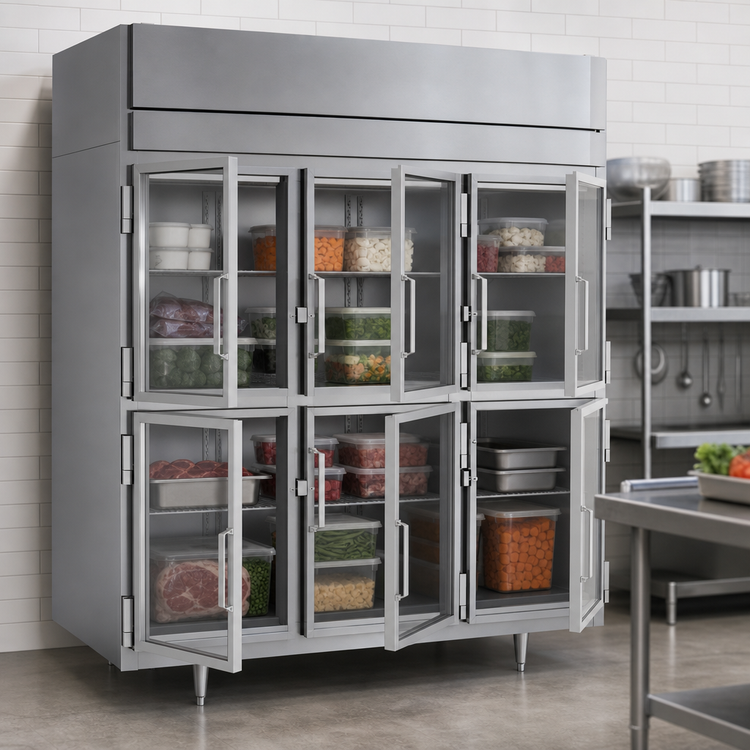 Product image #4 for Victory UltraSpec 3-Section Glass Half-Door Reach-In Freezer, Self-Contained, Top-Mounted