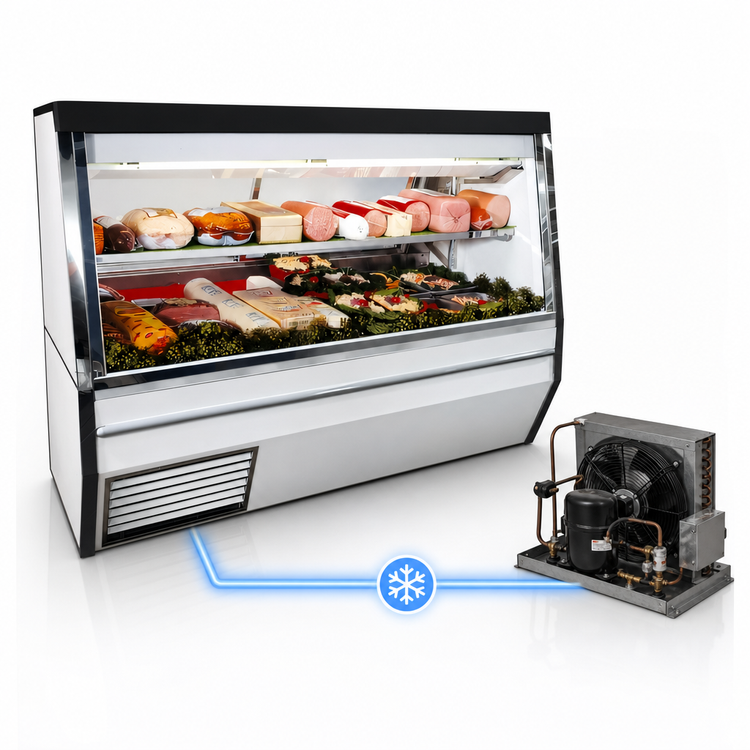 Product image #3 for Howard-McCray 34N Series 120-Inch Remote Double Duty Meat & Cheese Deli Service Case, Straight Glass, LED, Black Exterior / White Interior