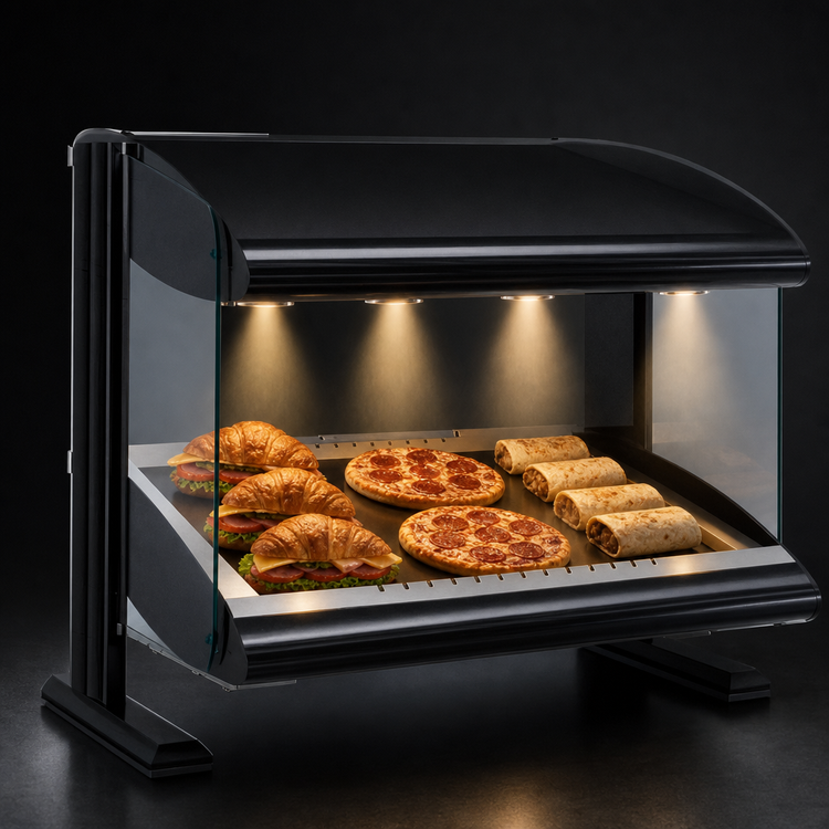Product image #3 for Hatco Spot On Countertop Slant Heated Zone Merchandiser Warmer, Single Shelf, 4 Zones, 120V