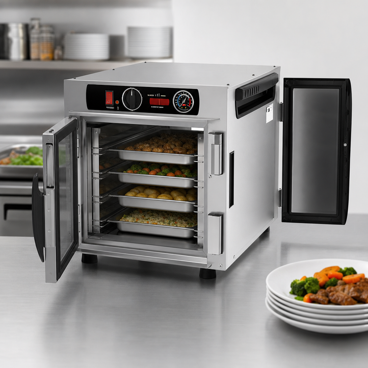 Product image #4 for Metro HotBlox™ Narrow 4-Pan Pass-Thru Insulated Holding Cabinet, Countertop/Stacking, Analog Controls, Clear Front/Solid Rear Doors