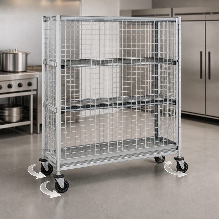 Product image #3 for Metro Super Erecta qwikSLOT Mobile Security Cage, Chrome Plated Wire, 52-3/4 x 21-1/2 x 68-1/2 Inches
