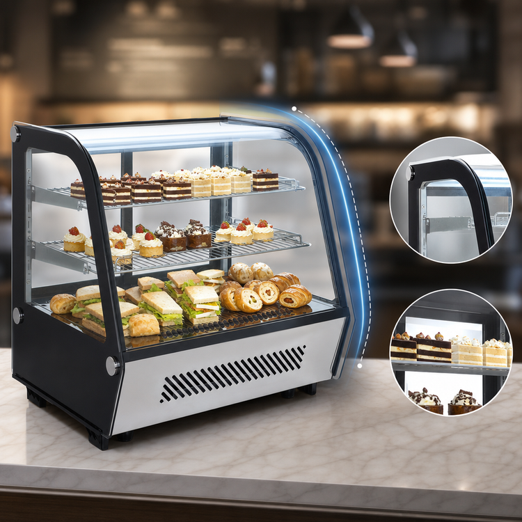 Product image #3 for BakeMax Titan Series 28-Inch Countertop Full-Service Refrigerated Display Case with Curved Front Glass