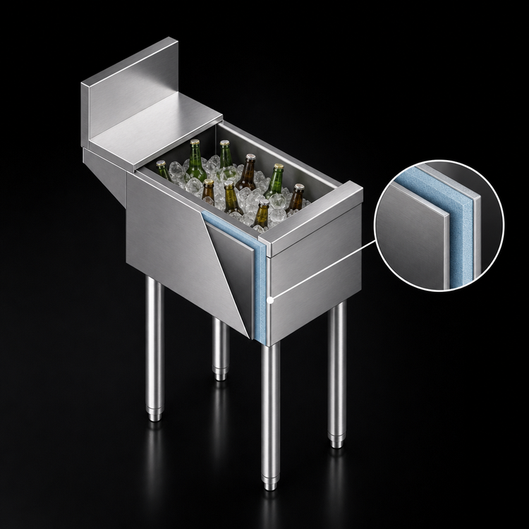 Product image #3 for Top Shelf TSD Series Insulated Underbar Bottle Storage Bin, 12 Inch Wide x 24 Inch Deep x 36.5 Inch High, Open Chest, Stainless Steel