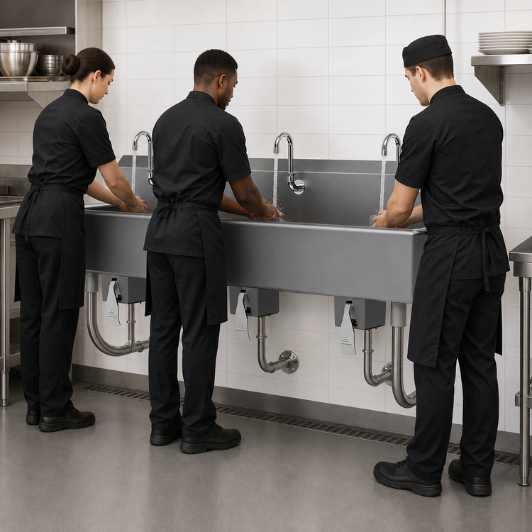 Product image #3 for Advance Tabco FS-WM-60KV 60-Inch 3-Station Wall-Mounted Multiwash Hand Sink with Knee Valves