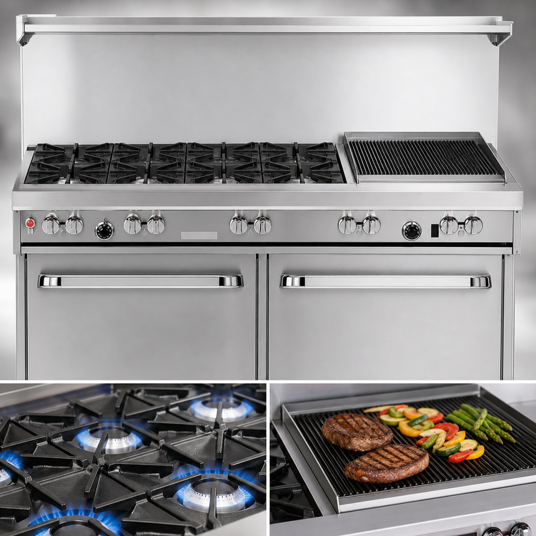 Product image #3 for Southbend Ultimate 60-Inch Gas Restaurant Range with 6 Burners, 24-Inch Charbroiler and 2 Convection Ovens