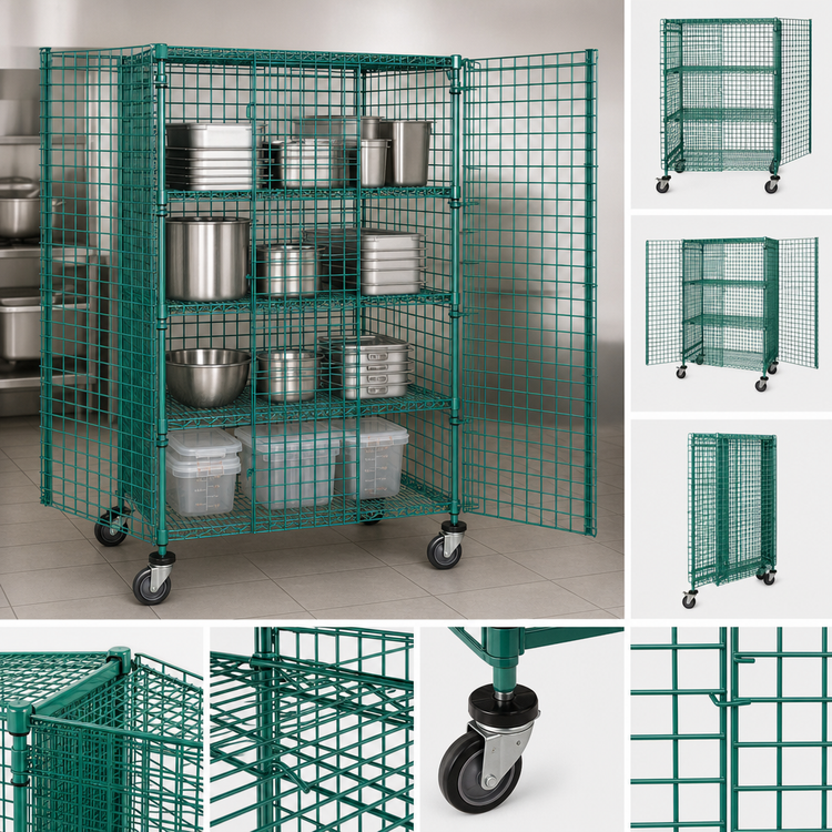 Product image #3 for Quantum Mobile Security Unit with 2 Intermediate Shelves, Green Epoxy Finish, 36 x 24 x 69 Inches
