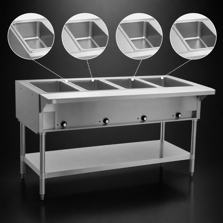 Product image #3 for Eagle Group 63-1/2-Inch Electric Hot Food Table with 4 Dry Wells, Open Base, 120V