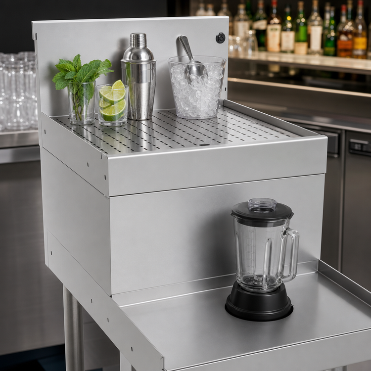Product image #3 for Glastender Underbar Blender Station with Drainboard Top and Recessed Blender Shelf, 18 Inch x 29 Inch, Stainless Steel
