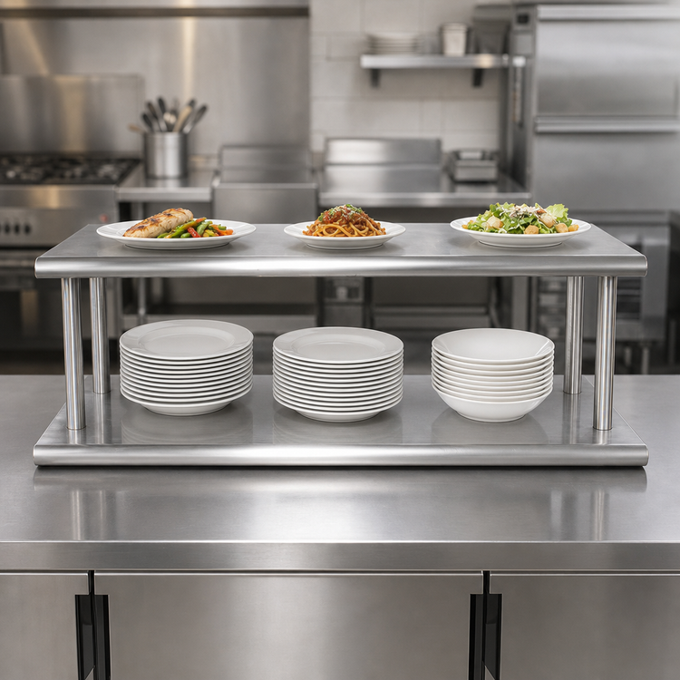 Product image #3 for BK Resources Double Tier Pass-Through Shelf, 96W x 24D, Stainless Steel